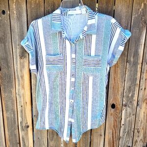 Eden & Olivia Striped Green And White Blouse Size M